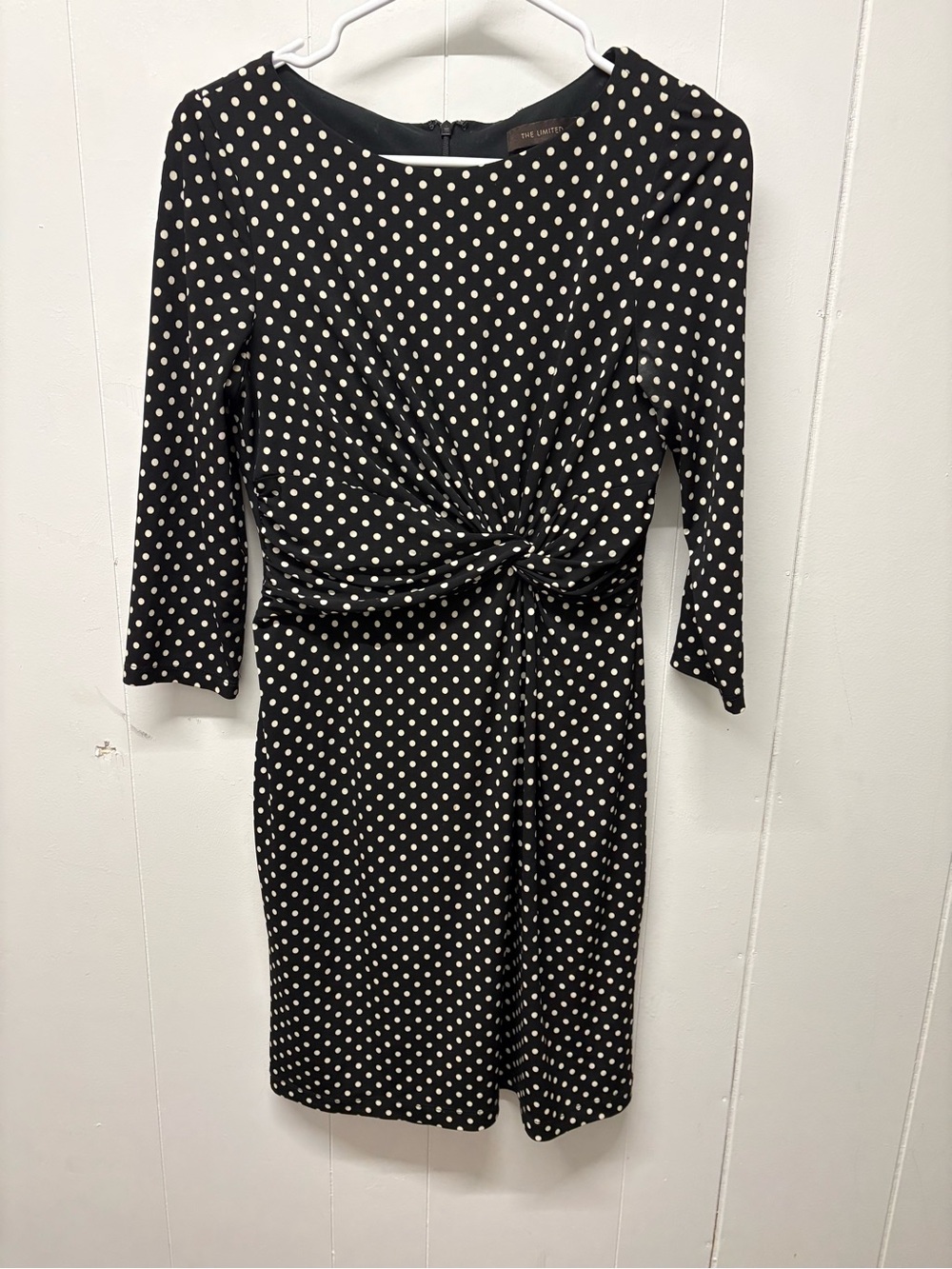 The Limited Black & Cream Polka Dot Twist-Front Long Sleeve Dress